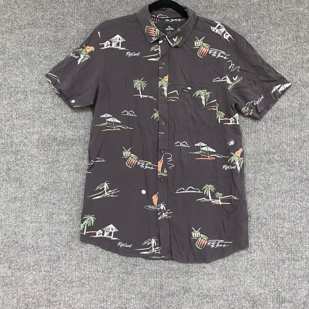 Rip Curl Mens The Search Tropical Print Viscose Short Sleeve Button Down Shirt S